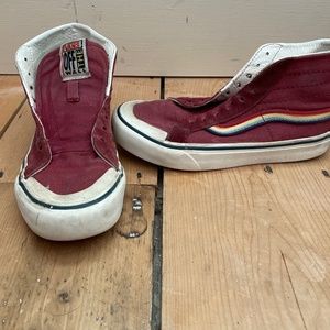 Burgundy rainbow Vans high tops